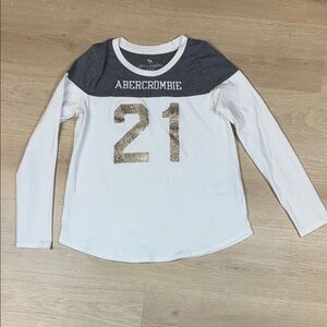 Abercrombie Kids White & Gray Long Sleeve Tee Girl’s 15/16